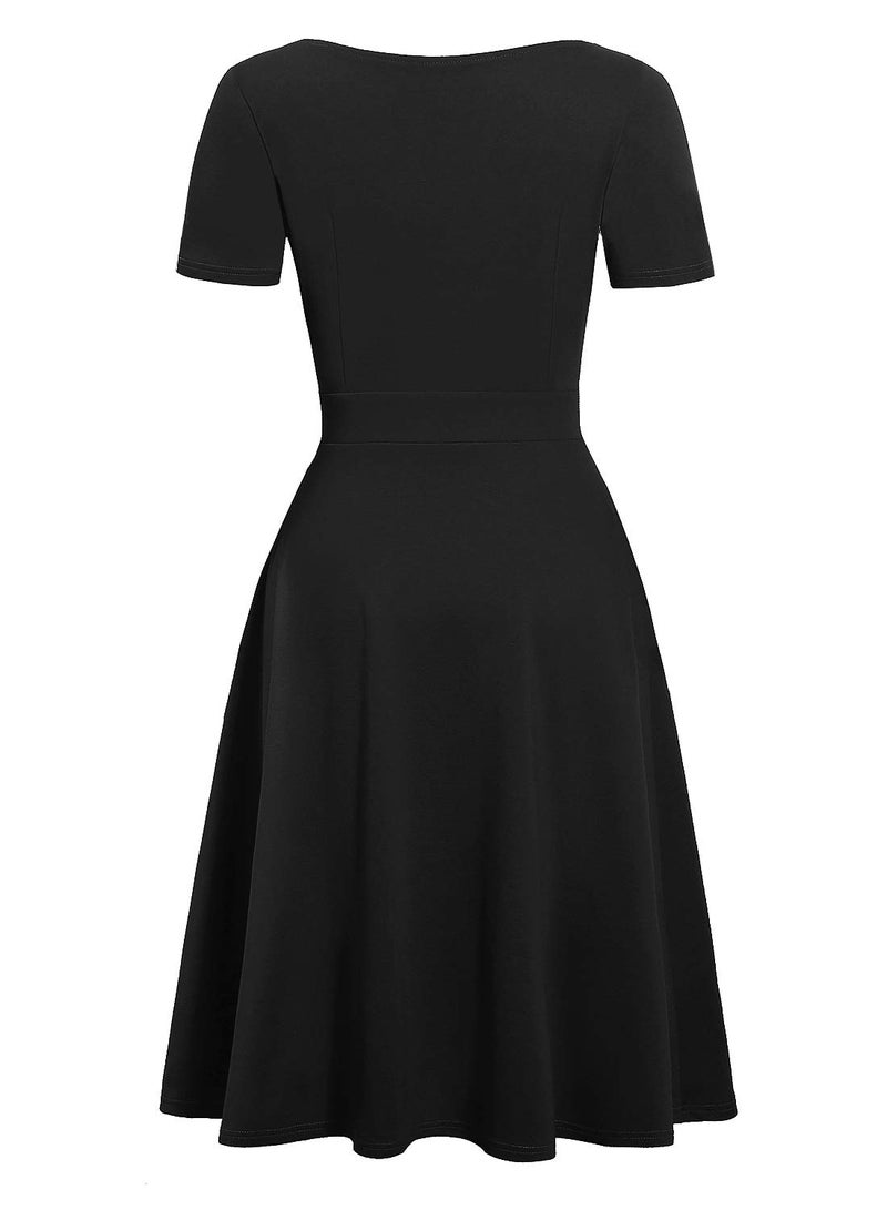 HELYO Work Dresses for Women Office Professional Elegant Vintage Business Casual Party Peter Pan Collar A-Line Dress with Pockets 978 Solid Black XL - Image 3